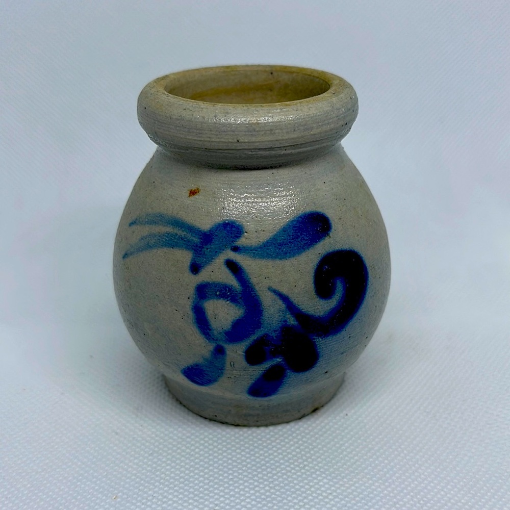 Vintage European salt-glazed mustard pot